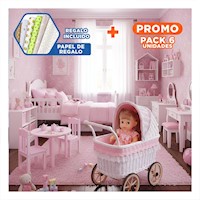 Pack6 Casa Rosada con Vestido Mariposas Biberon y Sonaja Decoracion Hogar Y+Papel Regalo